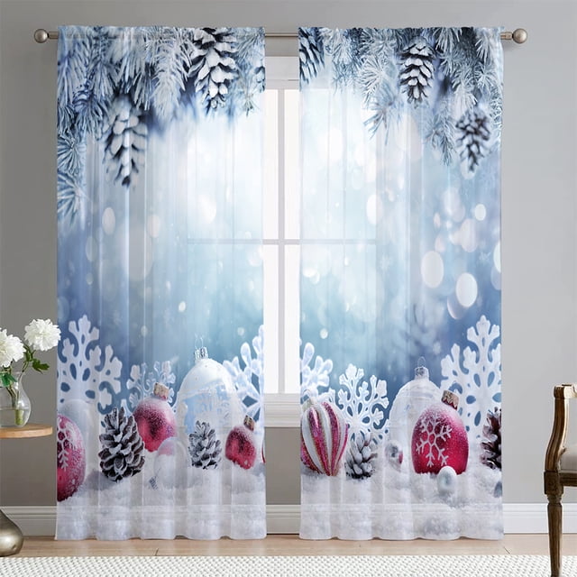 Goory Rideaux de Noël Luxe 2 Pcs Draperies Texturées en Lin Décoration Maison Rideau de Fenêtre Poche de Tringle Style Chambre-5 L:41 Pouces x H:91 Pouces
