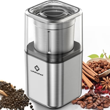 LINKChef Moulin à Café, Moulin à Épices avec 4 Lames pour Grains de Café, Épices, Thé - Neuf (Argent)