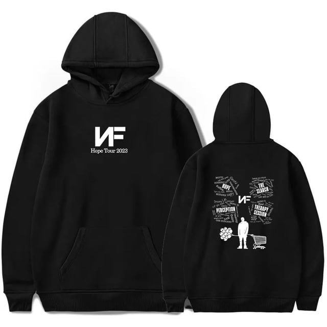 CYDZSWYXGS Chandail à Capuchon de Rappeur NF pour Homme, Chandail Décontracté Noir, Présentant un design avant avec Texte « NF Hope Tour 2023 » et un Graphique au Dos avec Divers Éléments de Texte et illustrations. Fait de 100 % polyester, Ce Chandail à Capuchon à Manches Longues Est Doux, Respirant et Résistant à l'Usure. Conçu pour les occasions Décontractées comme les Rassemblements, les Voyages Ou le Port Quotidien au Printemps et à l'Automne. Offert en Tailles TTP à 4TG.