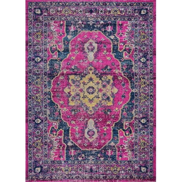 LaDole Rugs Tapis Persan Rose Bleu pour Intérieur/extérieur, 5 Pieds2' x 7 Pieds5', pour Patio, Pelouse, Balcon, Salon, Chambre, Cuisine, Salle à Manger