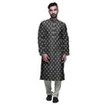 thumbnail image 1 of Atasi Mandarin Collar Printed Satin Slub Traditional Kurta Set For Men, 1 of 1