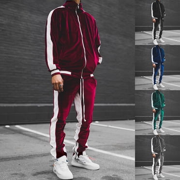 DDAPJ pyju Ensemble de Survêtement en Velours pour Homme Survêtement en Velours à Blocs de Couleur Manches Longues Chandail à Fermeture Éclair Complète Pantalon de Survêtement Ensembles de Jogging Assortis 2 Pcs Tenues Athlétiques Décontractées Aubaines d'Aujourd'hui Bleu Foncé m