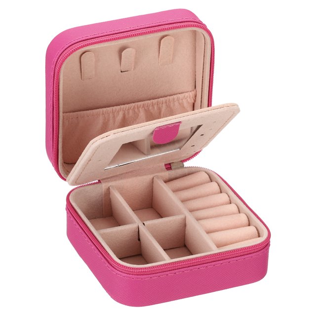 Unique Bargains Travel Jewelry Case, Small Jewelry Organizer Portable Mini Jewelry Box with Mirror Square Style 1, Red
