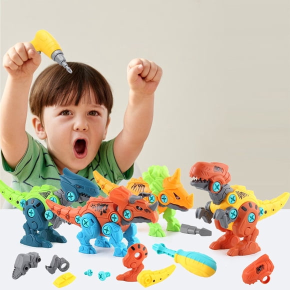 HLONK Large DIY Dinosaur Toy Set with Electric Drill - STEM Learning Gift for Kids Ages 3-7  Includes 4 Dinosaurs and Assembly Tools