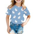 thumbnail image 1 of PMVFHDE Tenue de Pâques Fille T-Shirt Graphique de Pâques / Imprimé Lapin et Oeuf Manches Courtes Col Ras du Cou / T-Shirt de Fête en Coton Doux pour Tout-Petit / Tenue Décontractée Printemps Été Bleu, 4-5 Ans, 1 of 3