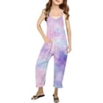 thumbnail image 1 of MIASHUI Girl's V-Neck Sleeveless Rompers Summer Tie Dye Casual Jumpsuit with Pockets,Light Purple,5-6 Years, 1 of 5