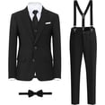 thumbnail image 2 of Boys'Formal Suit Set,with Suspenders,Double Vents,Adjustable Waist，Black,2T, 2 of 6