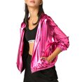 thumbnail image 1 of INSPIRE CHIC Women's Shiny Long Sleeve Zipper Hooded Metallic Jacket, 1 of 6