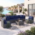 thumbnail image 2 of Patiojoy 7 Pcs Outdoor Patio Furniture Set All-Weather PE Rattan Sofa Set w/Coffee Table & Cushions Navy, 2 of 10