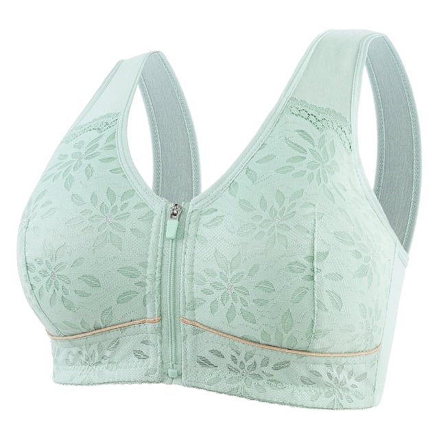 Sports Bras Women Solid Color Front Closure Wireless Bra With Air-Flow Mesh Thin Design Plus Size Women Bra Green 40