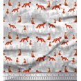 thumbnail image 1 of Soimoi White Poly Georgette Fabric Cedar Tree & Fox Animal Print Fabric by the Yard 52 Inch Wide, 1 of 5