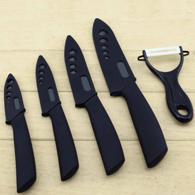 Kitchen Ceramic Knife Set Professional Knife With Sheaths, Super Sharp Rust Proof Stain Resistant (6" Chef Knife, 5" Utility Knife, 4" Fruit Knife, 3" Paring Knife, One Peeler)