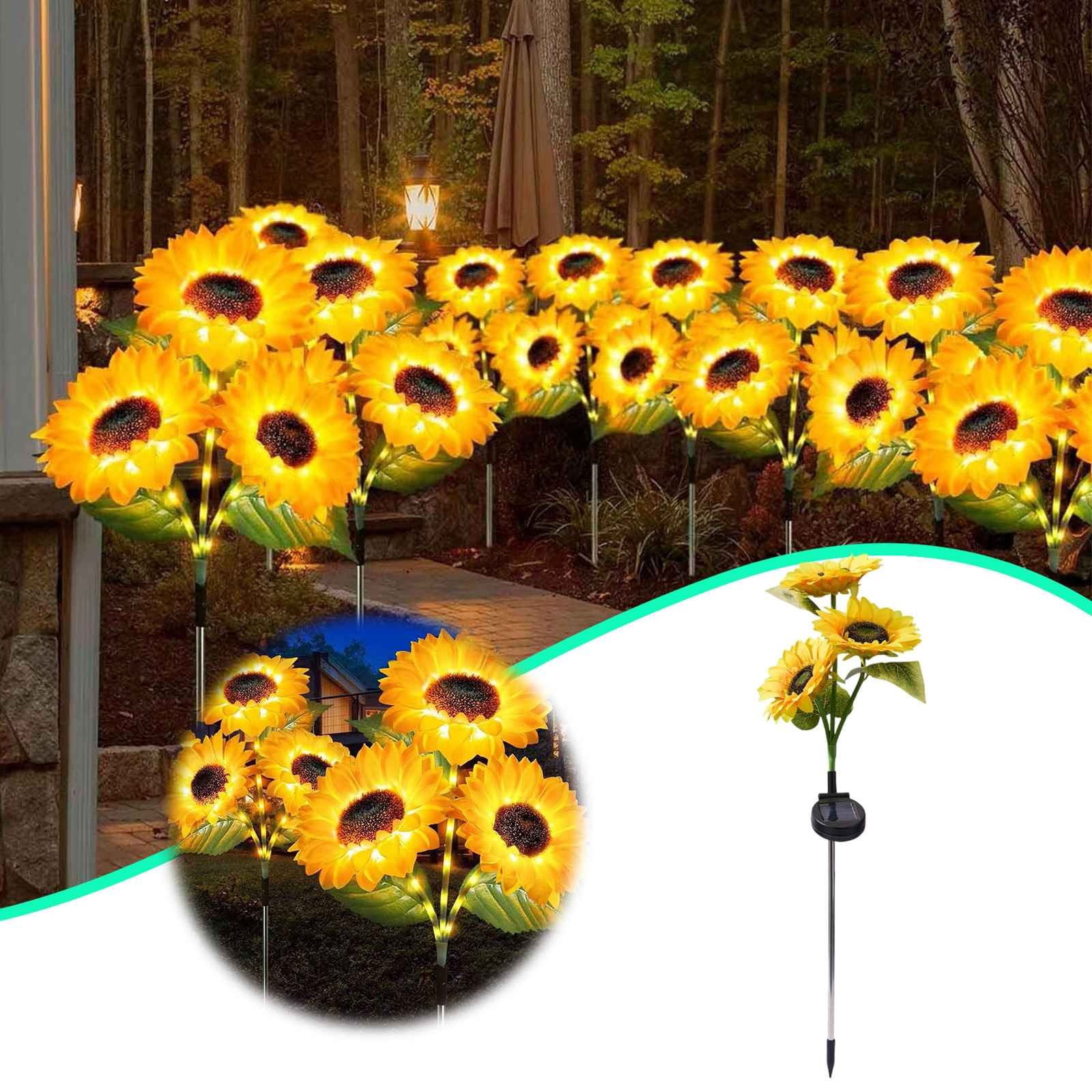 Solar Sunflower Garden Lights Outdoor Decorative LED Lighting For Yard Patio Double Head Light Courtyard Lights Solar Lampshades for Small Table Lamp Garden Sprinkler System outside Solar Lights for