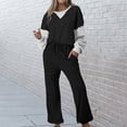thumbnail image 2 of Posijego Ensemble de Survêtement pour Femmes 2 Pcs à Blocs de Couleur Col Rond Chandail Chandails en Molleton Pantalons Tenues de Détente, 2 of 7