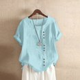 thumbnail image 1 of Shiusina Womens Casual Loose Button Linen Plus Size Daily Boho Tanic T-Shirt Blouse Tops Blue, 1 of 4