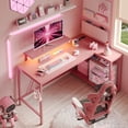 thumbnail image 2 of Bestier 52" Gaming Desk with LED Lights L Shaped Desk with Power Outlet & Monitor Stand Corner Computer Desk in Pink, 2 of 8