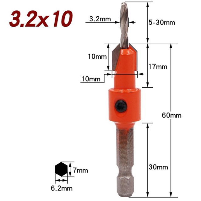 1pc Woodworking Hex Shank Countersink Drill Bit Salad Drill Step Drill Bit