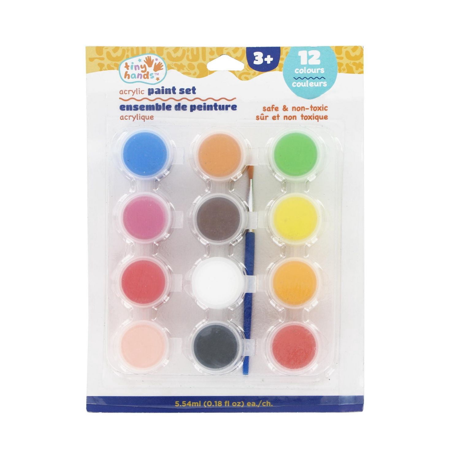TINY HANDS acrylique Paint Set, 12 colours, Non Toxic, 6 mL (0.2 oz) each, Age 3+, Kids, Crafts, Primary
