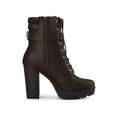 thumbnail image 3 of BLISSFUL STEP Women's Platform Buckle Lace Up Block Heel Ankle Boot Coffee (Size 9), 3 of 6