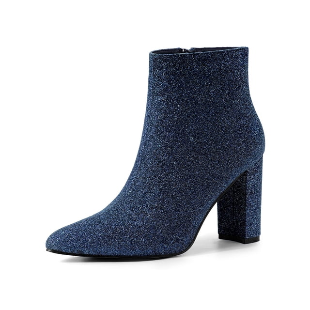 Unique Bargains Bottines Chelsea à Paillettes pour Femmes à Bout Pointu à Talon Bloc