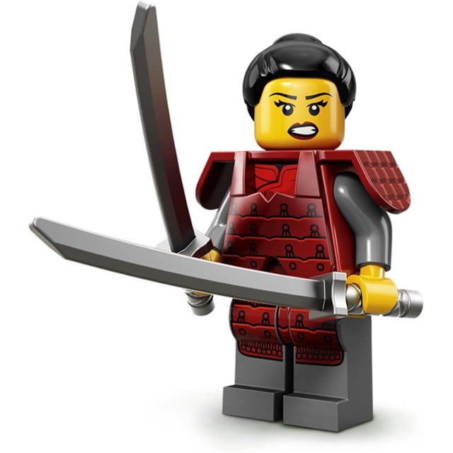 LEGO Samurai #12 Minifigures Series 13 Set 71008 in sealed retail packaging. The minifigure features a red samurai armor with intricate detailing, dual swords, and a black helmet. Part of the 2015 Minifigures Series 13 collection.