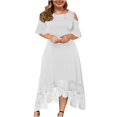 thumbnail image 1 of CHUANK Summer Plus Size Maxi Dresses For Wedding Guest Lace Stitching Dress Cold Shoulder Long Dresses Short Sleeve, 1 of 5