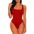 thumbnail image 1 of Baberdicy Combinaisons pour Femmes Liquidationï1⁄4sous-Vêtements en Polyester pour Femmes Col Rond Manches Longues Leggings Combinaison Ajustée Justaucorps Haut Gaines Justaucorps Rouge, 1 of 6