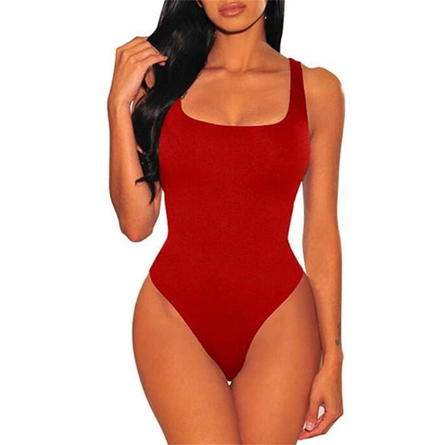 Baberdicy Combinaisons pour Femmes Liquidationï1⁄4sous-Vêtements en Polyester pour Femmes Col Rond Manches Longues Leggings Combinaison Ajustée Justaucorps Haut Gaines Justaucorps Rouge