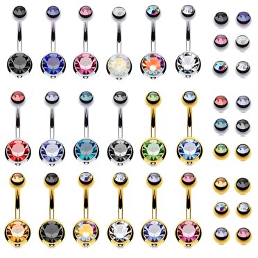 BodyJ4You 18 Pcs Anneau de Nombril et 18 Balles de Rechange Ton Or Acier Chirurgical 14G Perçage Corporel du Nombril