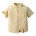 thumbnail image 2 of LUOGENLI Maxi Tops Set Spring Summer Boys Short Sleeved Shirt Solid Color Single Cotton Cardigan Children's Shirt Maxi Tops and Slit Yellow Size 7-8 Years, 2 of 3