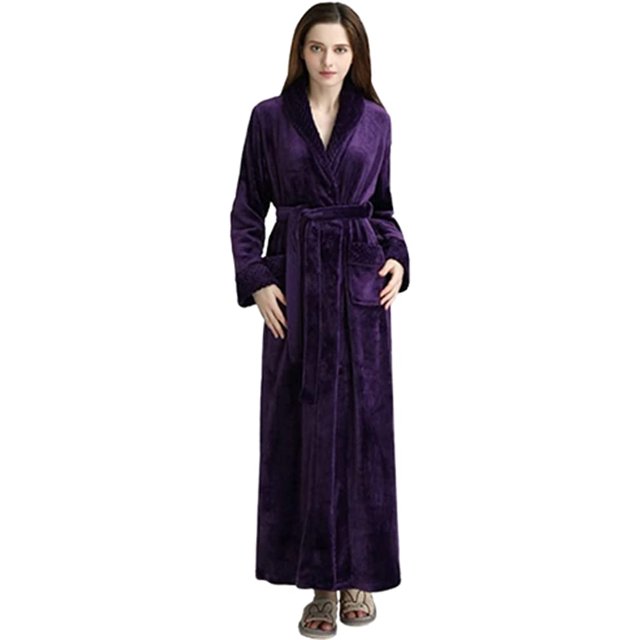 LinYooLi Women's Lapel Fleece Bathrobe Soft Plush Spa Robe Warm Pajamas with Pockets Soft Pjs Loungewear for Women