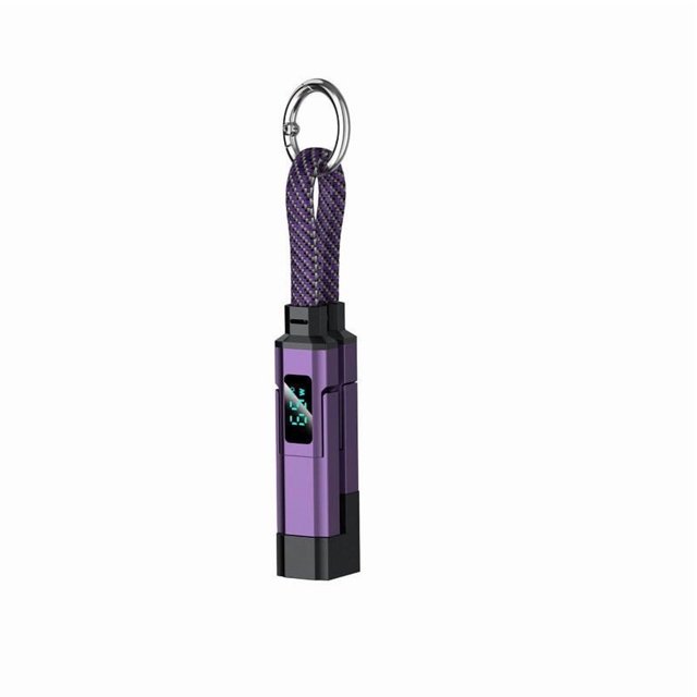 JJV Portable 4 in 1 Keychain Charging Cable with Digital Display Compact Multi Connector Phone Charger Cord for Smartphone Tablet On the Go Emergency Power 35in Family Gifts