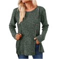 thumbnail image 2 of Birdeem Women's Solid Short Color Casual Long Sleeve New Round Neck Solid Color Panel Button Long Sleeve Loose, 2 of 12