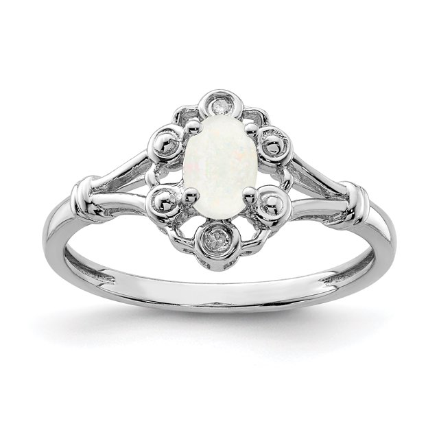 Bague en Argent Sterling 925 Rhodié avec Opale Créée et Diamant