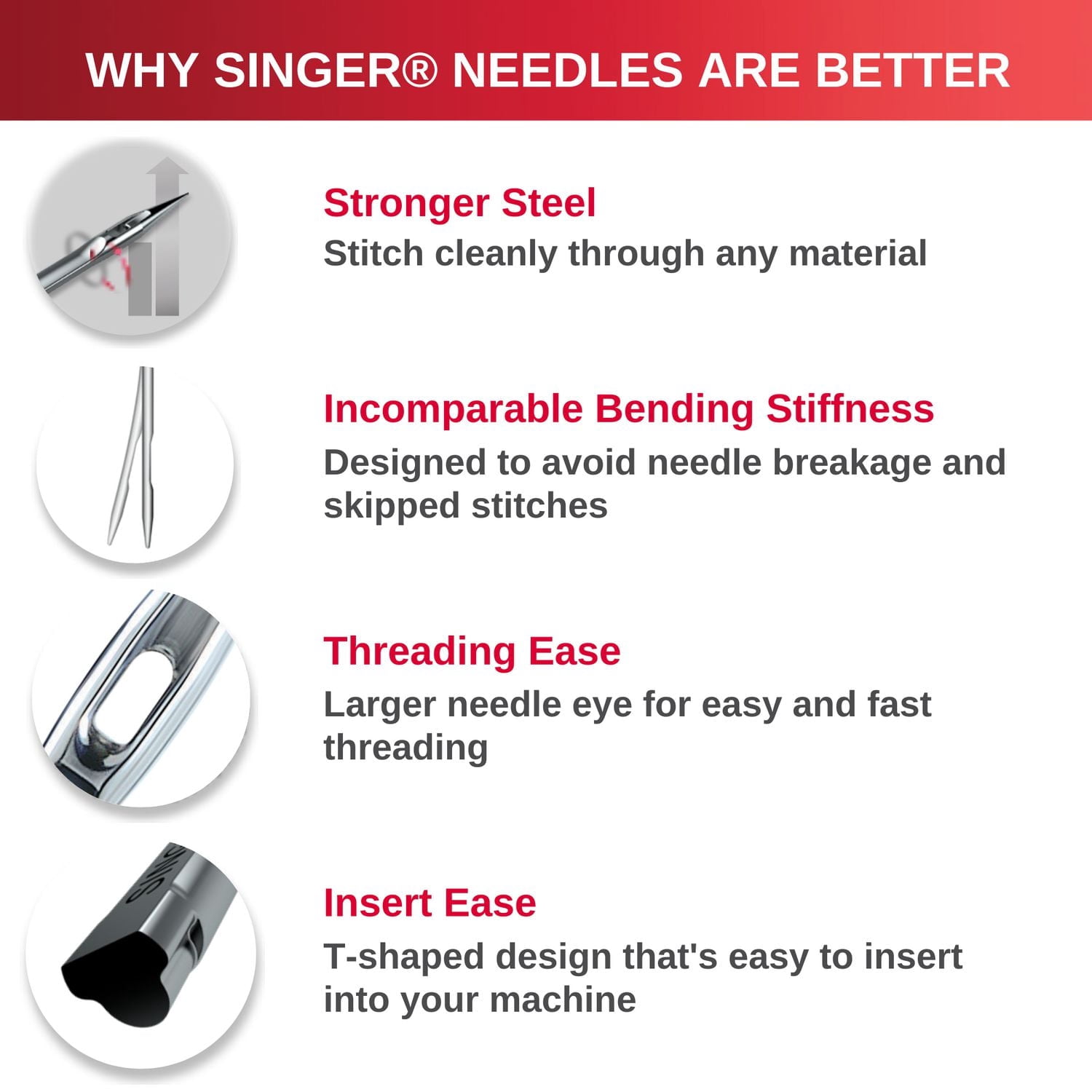 SINGER® Aiguilles pour cuir, machine à coudre, taille 100/16, 5 unités – Pointe biseautée