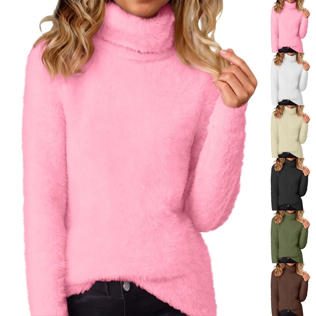Yuyuzo Chandails pour Femmes Décontractés à Col Roulé Surdimensionnés Chandails d'Hiver Unis à Manches Longues Mode Chandail