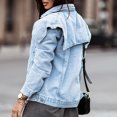 thumbnail image 4 of IROINID Manteau Court Décontracté pour Femme à Col Rabattu, Veste en Denim Unie à Manches Longues, Bleu, 4 of 9