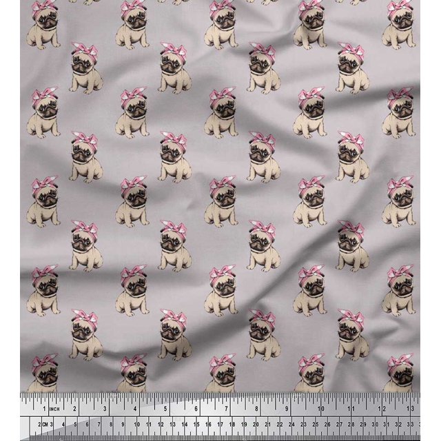 Soimoi Modal Satin Fabric Pug Dog Fabric Prints by Yard 42 Inch Wide