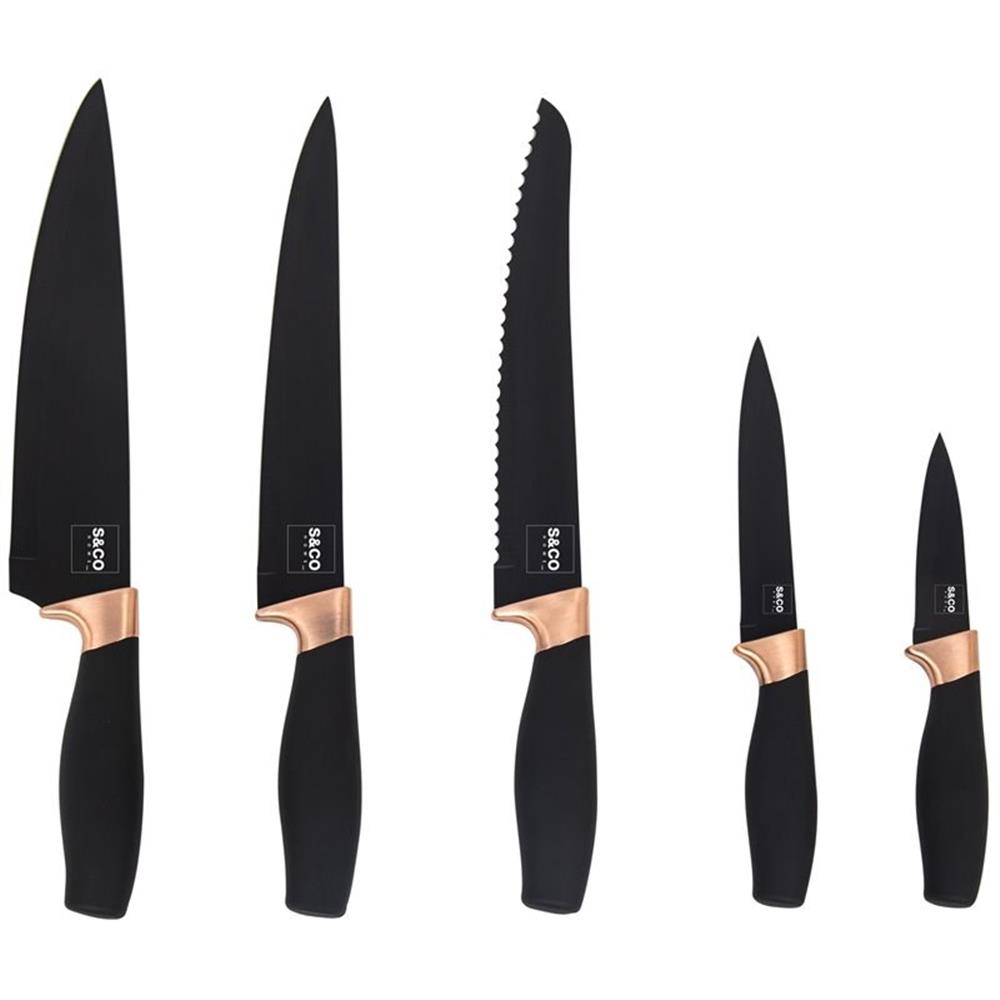 Pemberly Row Knife 6 Piece Set With Acrylic Stand Black Matt
