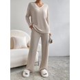 thumbnail image 1 of Womens Two Piece Lounge Sets Long Sleeve Knit Pullover Tops Wide Leg Pants Fall Pajamas Sets, 1 of 5