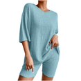 thumbnail image 1 of Mikilon Pyjama Décontracté pour Femmes, Ensemble de Sommeil d'Été, Confortable, Version Ample, Col Rond, Ensemble Deux Pièces, Manches Courtes, Blouse/chemise à Col Rond, Bleu, TP, 1 of 6