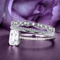 thumbnail image 2 of Personalized Trio Rings Set Art Deco 2.25 Carat Emerald Cut Diamond Moissanite Antique Engagement Ring, Wedding Ring in 10k Solid White Gold, Promise Ring, 2 of 4
