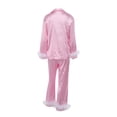 thumbnail image 4 of Fortune Women Pajamas Set, Feather Trim Long Sleeve Button-Down Lapel Tops + Pants, 4 of 9