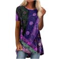 thumbnail image 1 of EQWLJWE Hauts d'Été pour Femmes Hauts pour Femmes Liquidation Femmes Décontracté Imprimé Manches Courtes Col Rond Chandail Blouse T-shirt Hauts, 1 of 5
