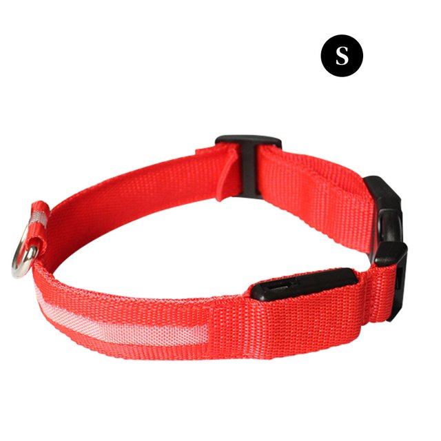 USB Rechargeable Luminous Pet Collar Neck Glowing LED USB Rechargeable Neck Light Flashing Collar with Webbing, Red, S
