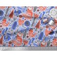 thumbnail image 3 of Soimoi Blue Poly Georgette Fabric Tree & Fox Folk Art Printed Fabric 1 Yard 42 Inch Wide, 3 of 5