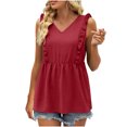 thumbnail image 1 of Timegard Tank Tops for Women Ruffle Sleeveless V Neck Tunic Tops Casual Summer Fashion Solid Color, 1 of 6