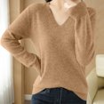 thumbnail image 1 of asjyhkr Tops For Women Long Sleeve Knit Cotton V Neck Sweater Pullover Basic T Shirts Solid Color, 1 of 7