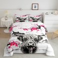 thumbnail image 1 of Erosebridal Highland Cow Bedding Queen Comforter Set, Rustic Farmhouse Down Comforter, Cherry Blossoms Decor, 3pcs, 1 of 7