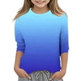 thumbnail image 1 of WEIYLL T-Shirts pour Filles Dégradé Imprimé Polyvalent Col Rond Manches 3/4 Décontracté Enfant Tee Tops pour 7-8 Ans, 1 of 4